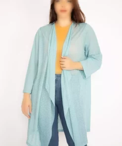 کاردی بزرگ زنانه هودی سبز با یقه گشاد 65n34778 برند Şans - 368936443