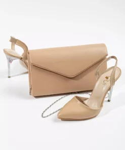 ست کفش پاشنه بلند باریک و کیف زنانه به رنگ نود برند GULT - 254159294