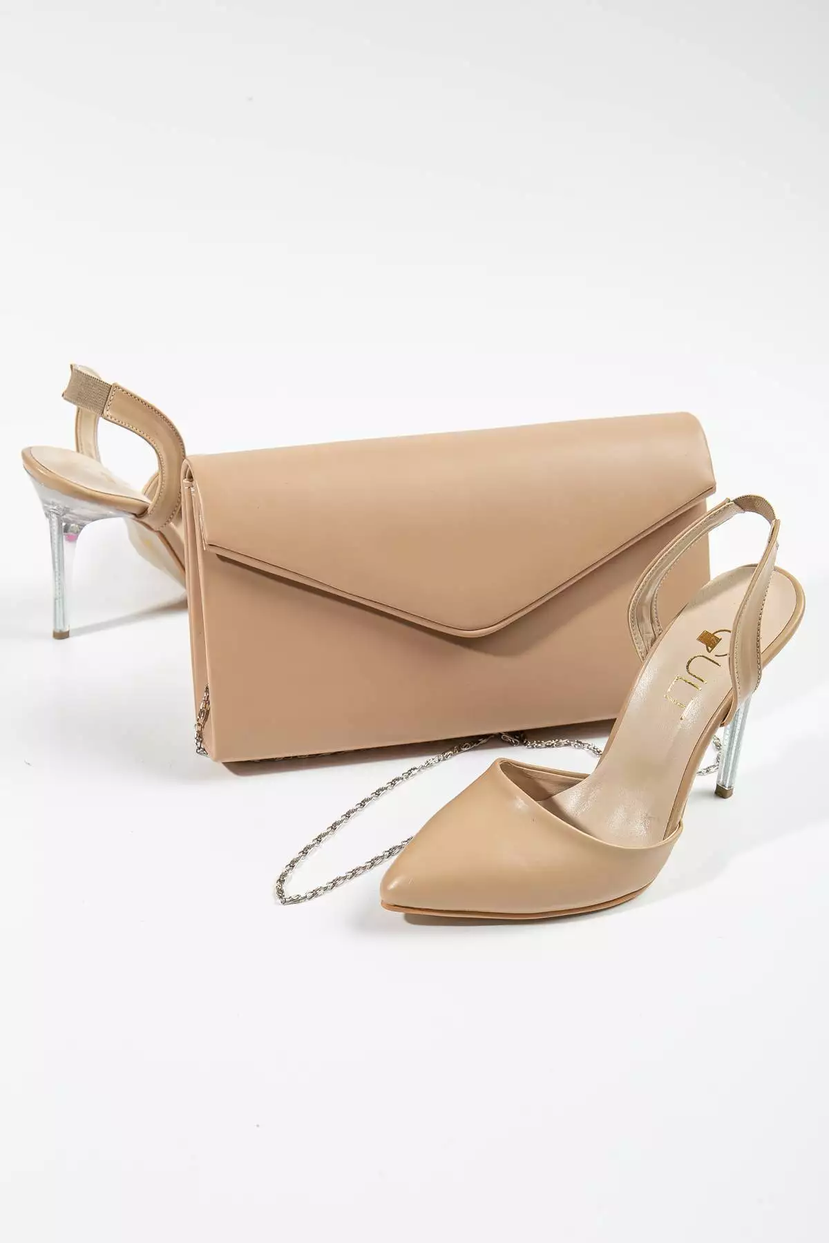 ست کفش پاشنه بلند باریک و کیف زنانه به رنگ نود برند GULT - 254159294