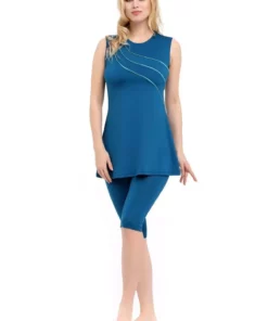 مایو بدون آستین پوشیده زنانه به رنگ سبز پتروئی برند Chelly - 87603415