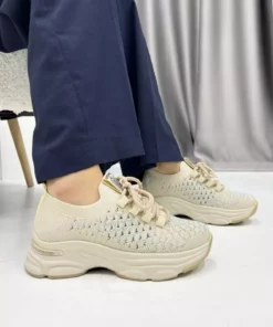 کتانی زنانه بافته شده به رنگ کرم GD4444 برند inizio - 898088268