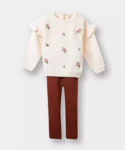 ست دو تکه دخترانه شامل سویشرت و شلوار لگینگ با طرح گلدار برند Defacto - 971120938