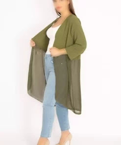 کاپشن شيفون سبز ارتشی سایز بزرگ زنانه 65n34879 برند Şans - 368935029
