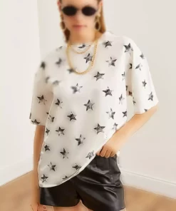 تی‌شرت زنانه سفید با طرح ورق طلا - مدل Oversize برند Olalook - 848863074