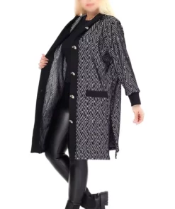 ژاکت بزرگ سایز با یقه دار و کلاهدار راحت و گشاد با درزهای بلند از کنار تا زیر زانو برند Kheos - 442731561