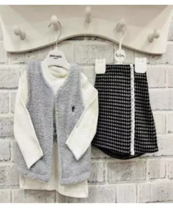 ست ۳ پارچه دامن و جلیقه مخملی برای دختران بچه برند Pierre Cardin - 783347074