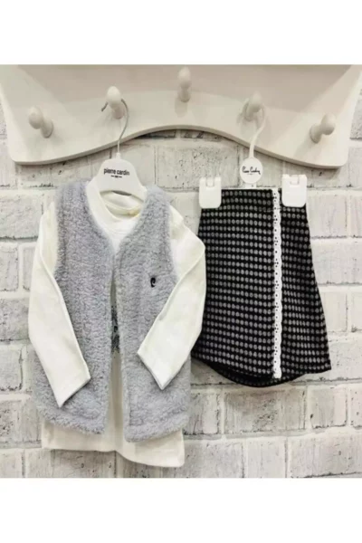 ست ۳ پارچه دامن و جلیقه مخملی برای دختران بچه برند Pierre Cardin - 783347074