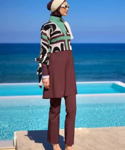 مایو کاور کامل قهوه‌ای – طراحی ویژه مسابقه هالیمه آدن M2519 برند Marina - 955898375