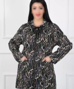 کاردی بزرگ سایز بافتنی طرح‌دار رنگ خاکی از پنبه و ویسکوز برند By Alba Collection - 675007141