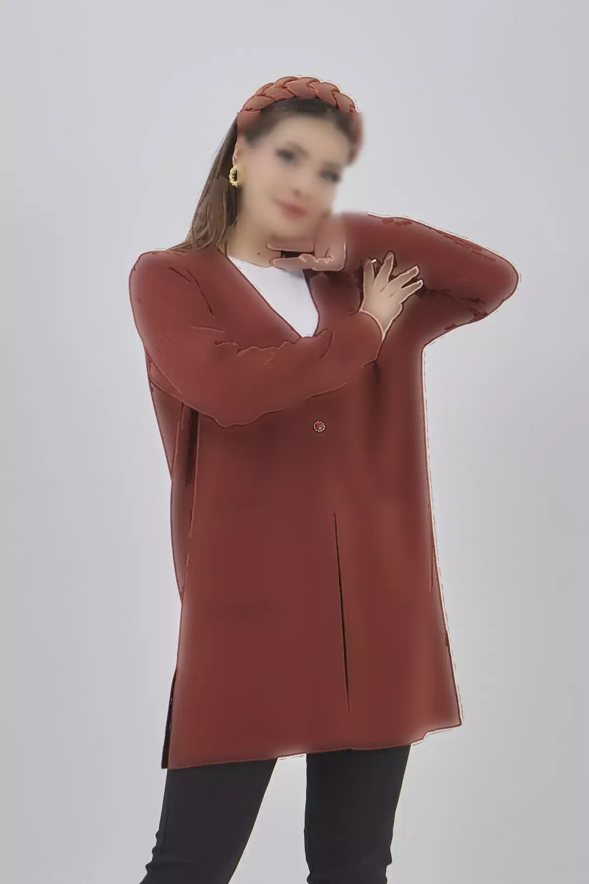 ژاکت کشباف زنانه با جیب و استرچ مناسب فصل برند Fresh&Moda - 888535064