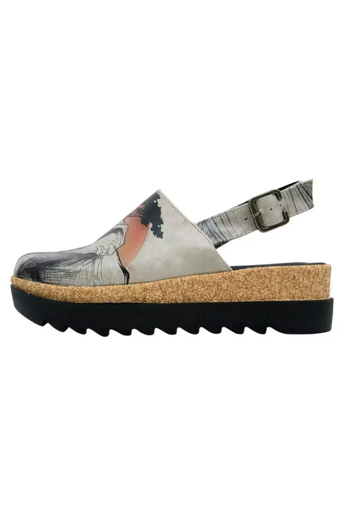 صندل زنانه از چرم گیاهی با زیره ضخیم - طراحی غروب حیوانات برند Dogo - 817175038