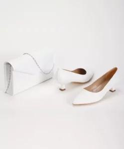 ست کیف و کفش پاشنه کوتاه نوک تیز سفید برند MFT AYAKKABI - 899431808