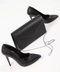 ست کیف و پاشنه بلند باریک زنانه مشکی چرم برند licassia - 768055229