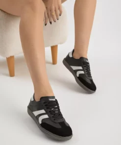 کفش ورزشی زنانه با بند و نوار کناری مشکی و سفید دارای زیره ترمو برند Tonny Black - 1031020958