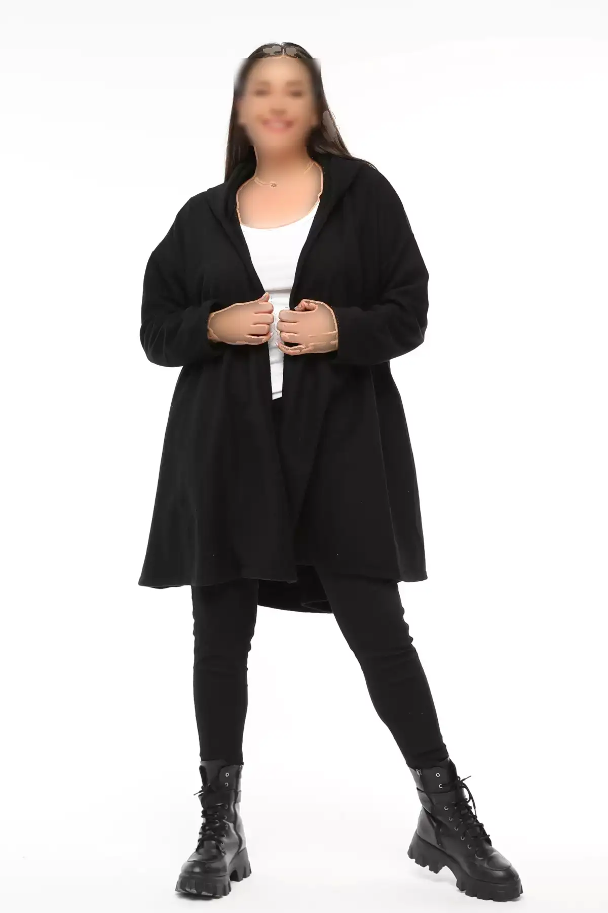 کاپشن پشمی کلاهدار سایز بزرگ برند Curvy Trend - 767146770