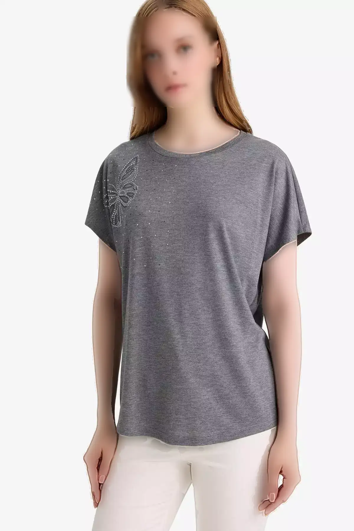 تیشرت کوتاه آستین با یقه گرد و طرح با سنگ E9333AX25SM برند Defacto - 946601722