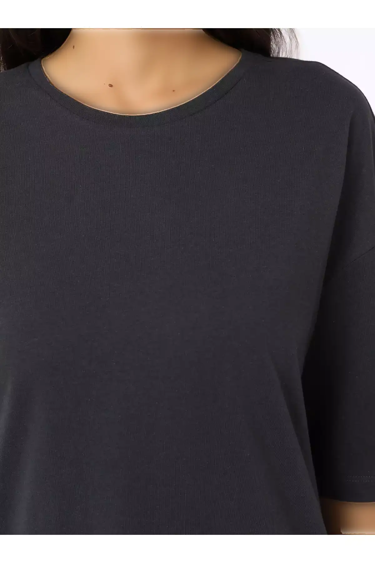 تیشرت زنانه آستین افتاده با یقه بیسیک - آنترسیت - رفکا برند Refka - 942587028