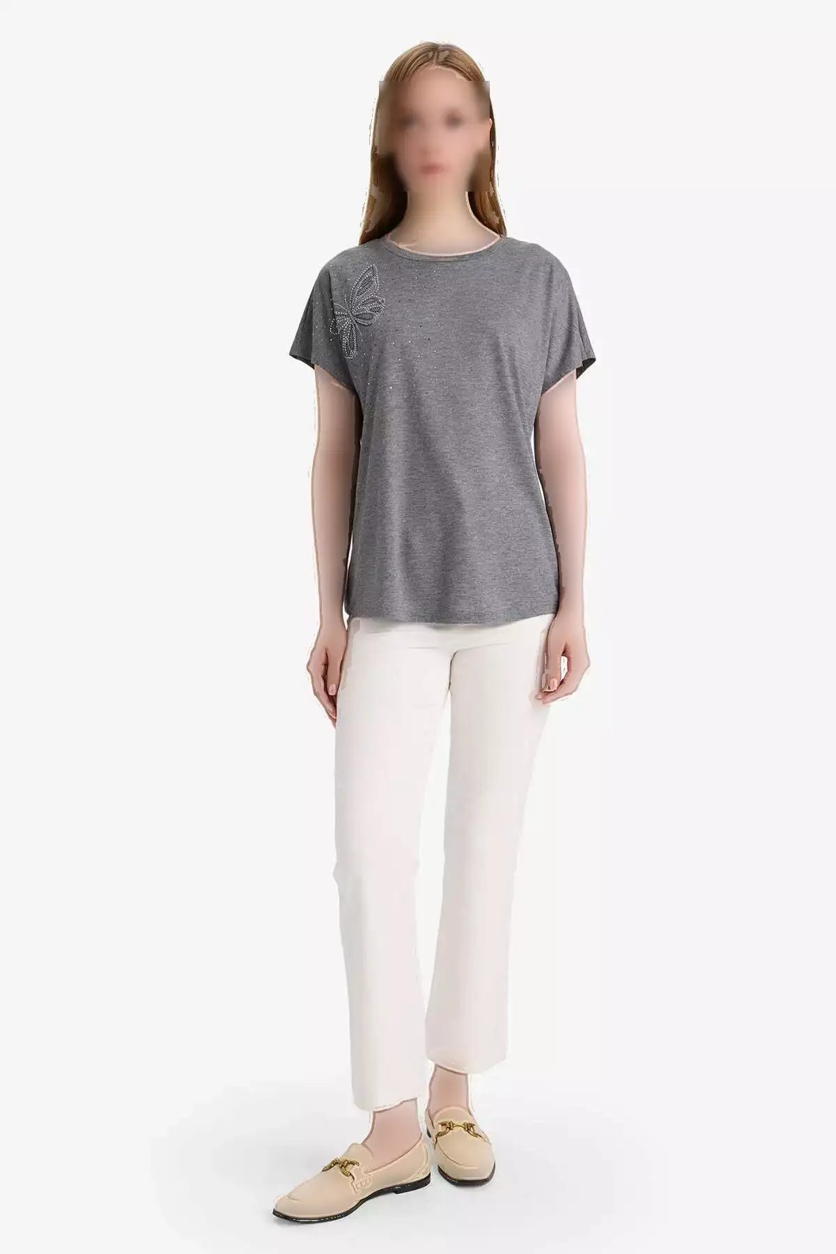 تیشرت کوتاه آستین با یقه گرد و طرح با سنگ E9333AX25SM برند Defacto - 946601722