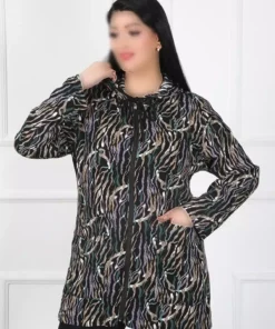 کاردی بزرگ سایز بافتنی طرح‌دار رنگ خاکی از پنبه و ویسکوز برند By Alba Collection - 675007141