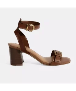 صندل پاشنهدار چرم با بند قابل تنظیم زنانه طوسی برند Desa - 944877899