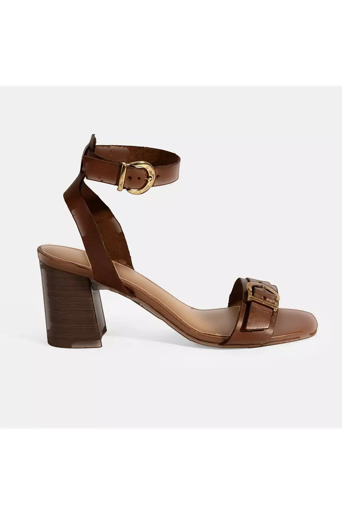 صندل پاشنهدار چرم با بند قابل تنظیم زنانه طوسی برند Desa - 944877899