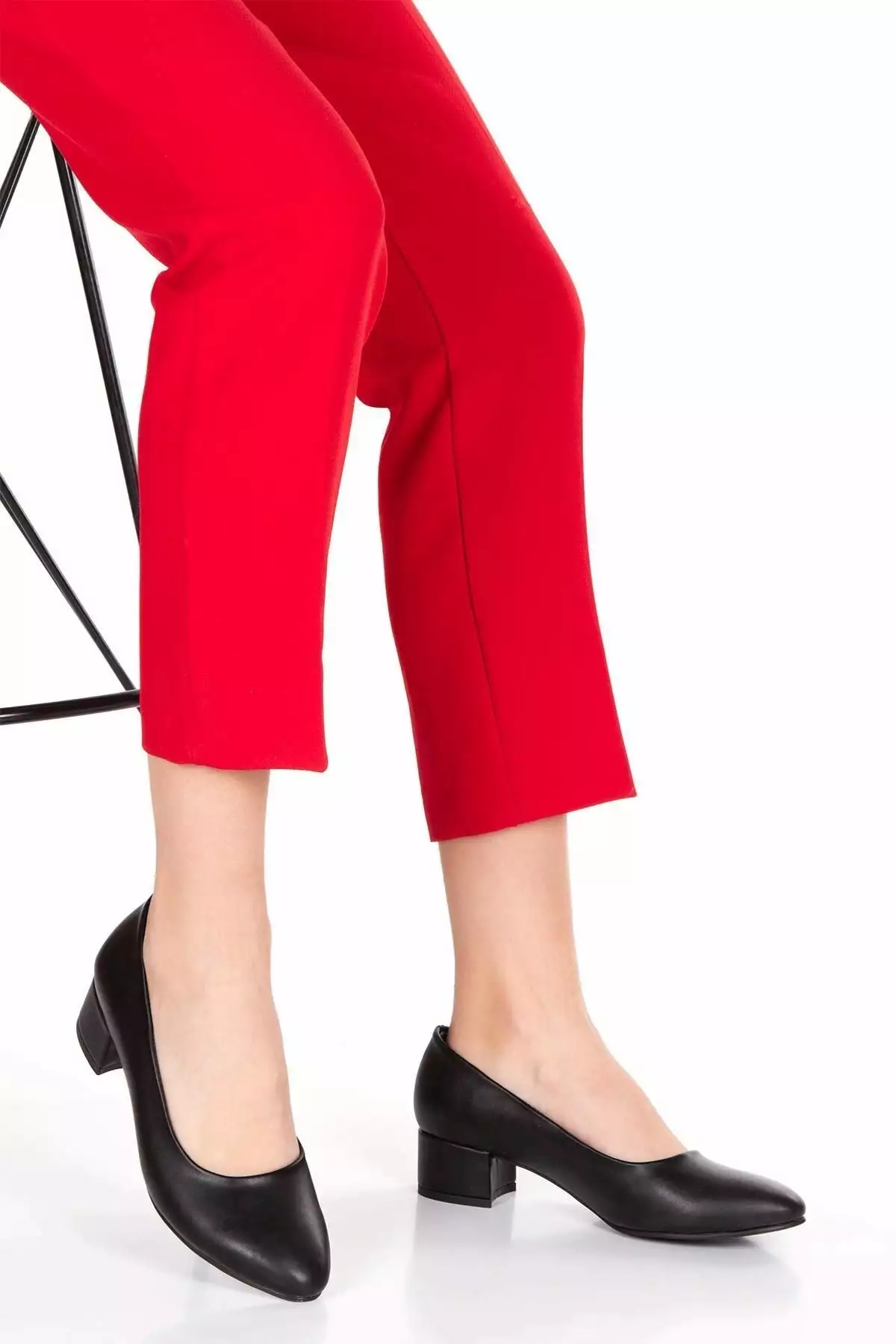 ست کیف و کفش زنانه با کفش پاشنه کوتاه مشکی چرم برند MFT AYAKKABI - 353662642