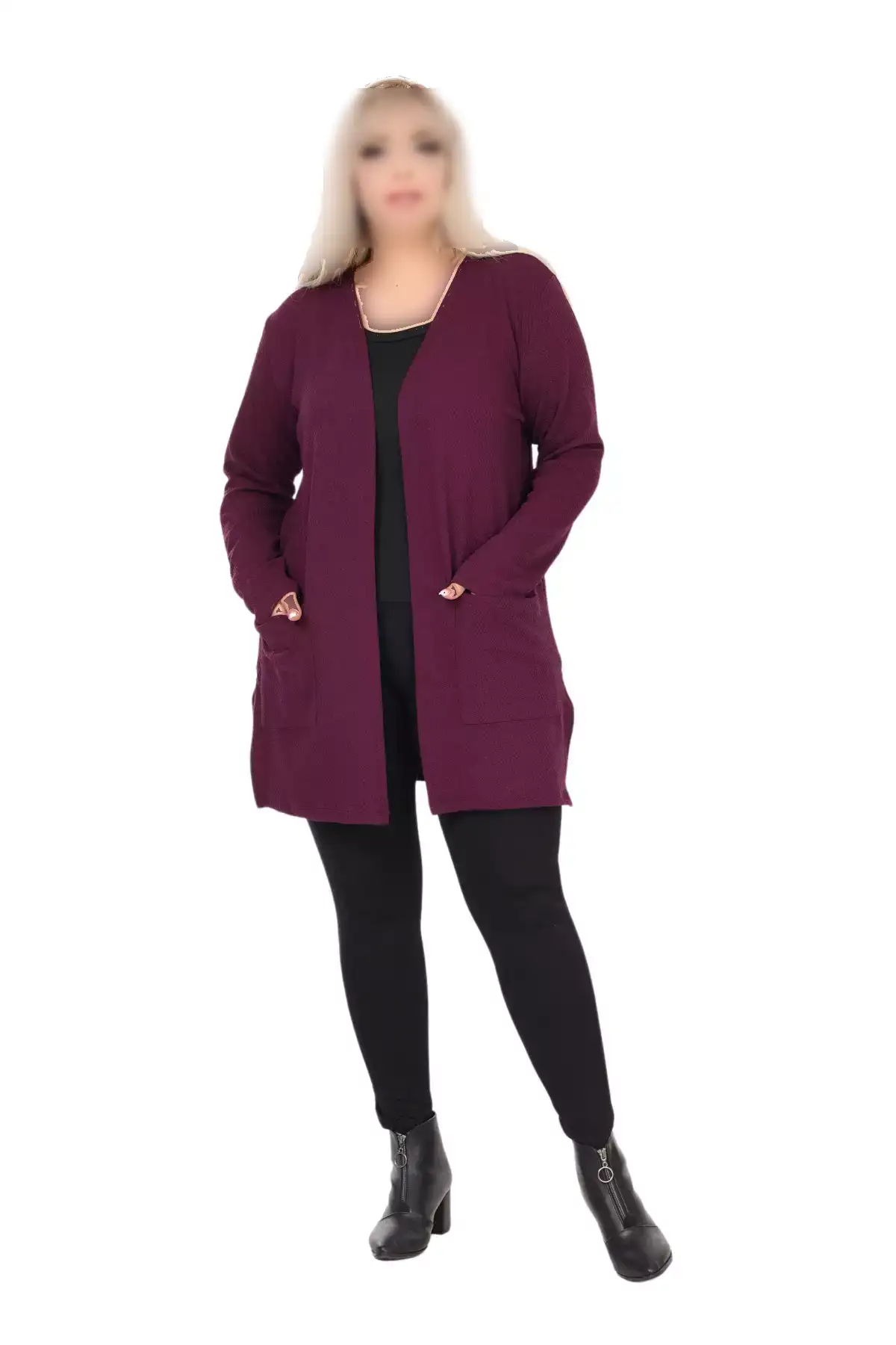 ژاکت یقهدار کوتاه با جلوی باز بزرگپوش رنگ بنفش برای بانوان برند MELSAY - 869611017