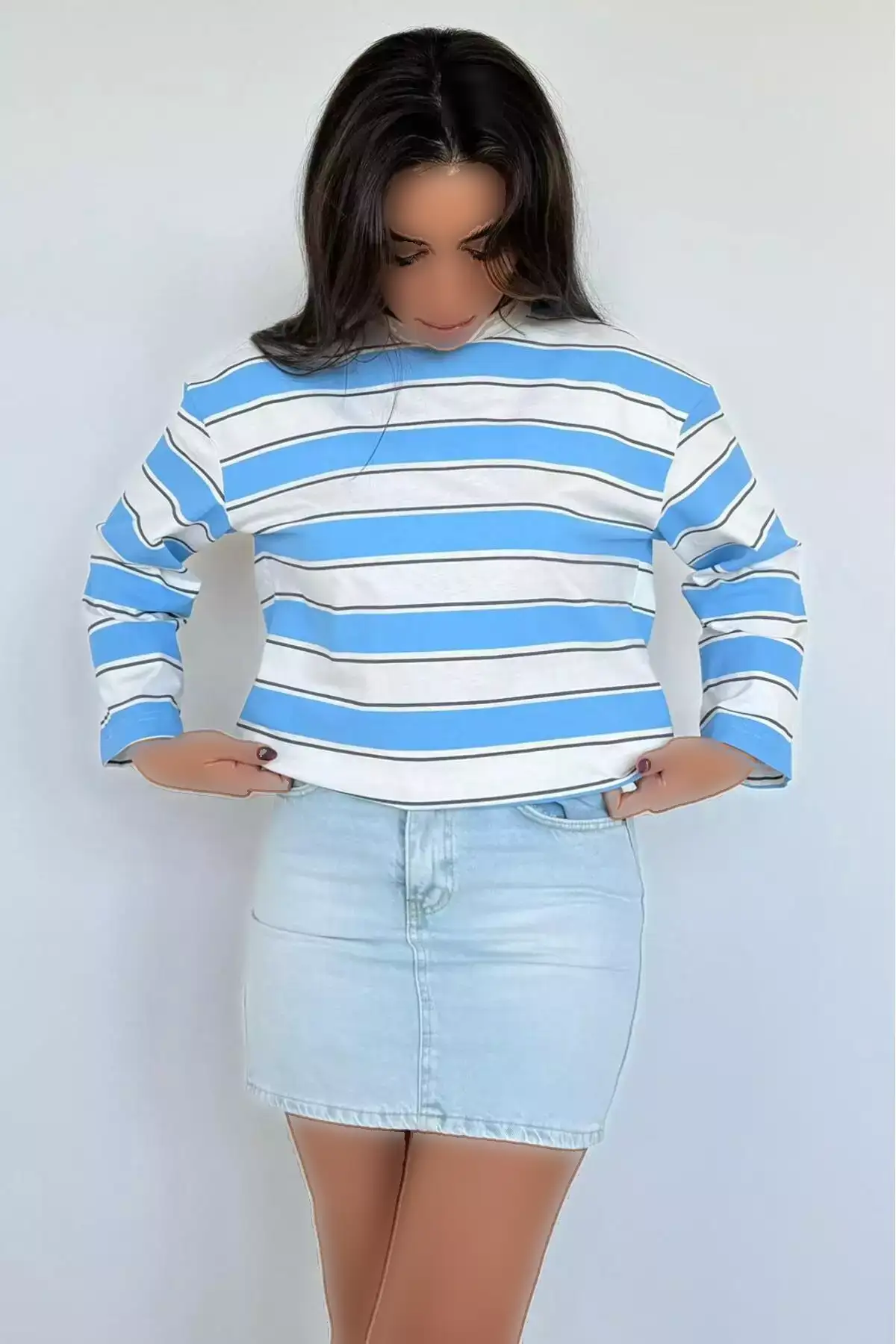 تیشرت آستین بلند راهراه یقه گرد با 100% پنبه مدل MG2362 برند Madmext - 991429025