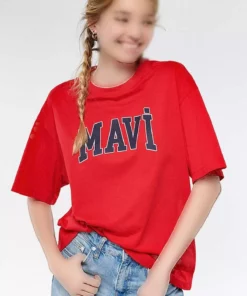 تی‌شرت قرمز با لوگوی آبی زنانه 1600843-82054 برند Mavi - 741602007