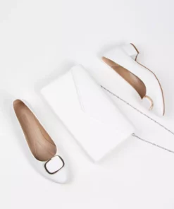 جفت کفش و کیف روزمره با پاشنه کوتاه و بنددار زنانه - سفید برند MFT AYAKKABI - 675151126