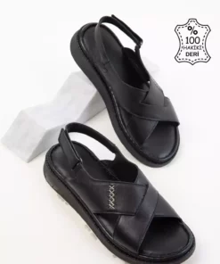 صندل زنانه چرم طبیعی سیاه 20537 برند SOHO - 925981547