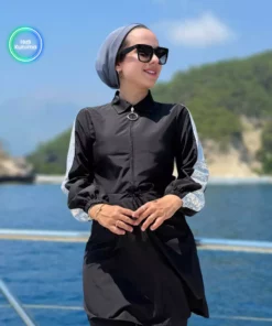 مایو تک‌سره دو قطعه‌ای با جزئیات پرادا - رنگ سیاه برند Ka Hijab - 932903059