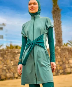 ماهیگیر تمامپوش سبز رنگ - طراحی با کمربند جلو و دارای سیستم ثابت M523-1 برند Marina - 957887999