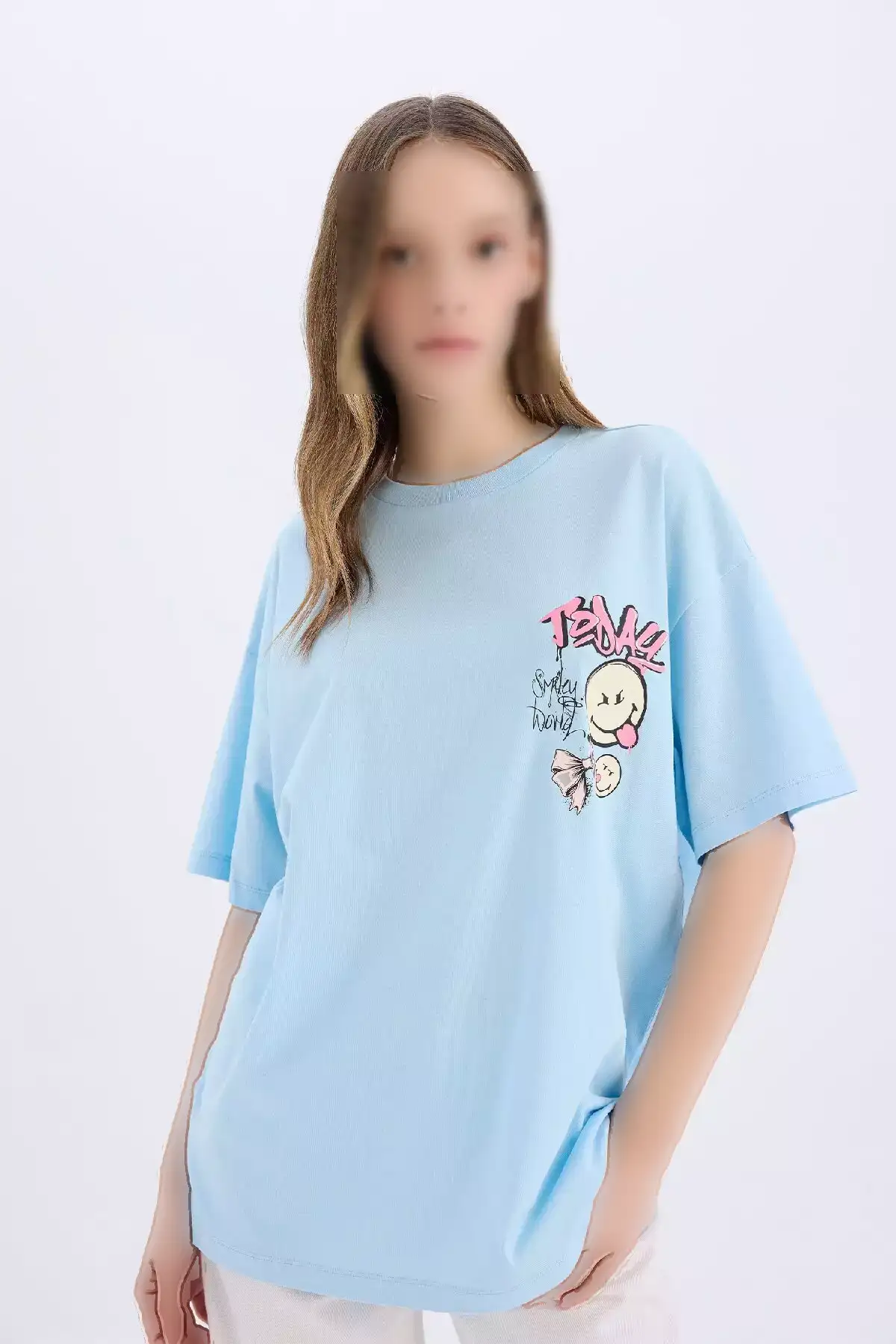 تیشرت کوتاه آستین با یقه گرد و طرح چاپی بر روی پشت - مدل کول اسمایل وورد، طراحی بزرگ و گشاد - کد D9122ax25sm برند Defacto - 921525133