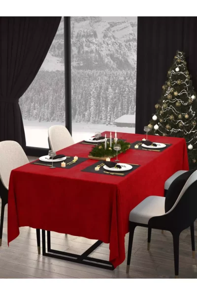 مجموعه روزانه مفهوم سال نو - رومیزی مخملی با بافت قرمز برند Perle - 356382368