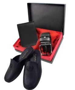 1. دمپایی عروسی با نشان 2. بسته زیبایی در جعبه هدیه 3. ست کمربند و کیف پول برند برند Pierre Cardin - 292824084