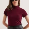 تیشرت یقه ایستاده زنانه با بافت نرم و کشسان در رنگ bordo (قرمز تیره) برند Olalook - 897646260
