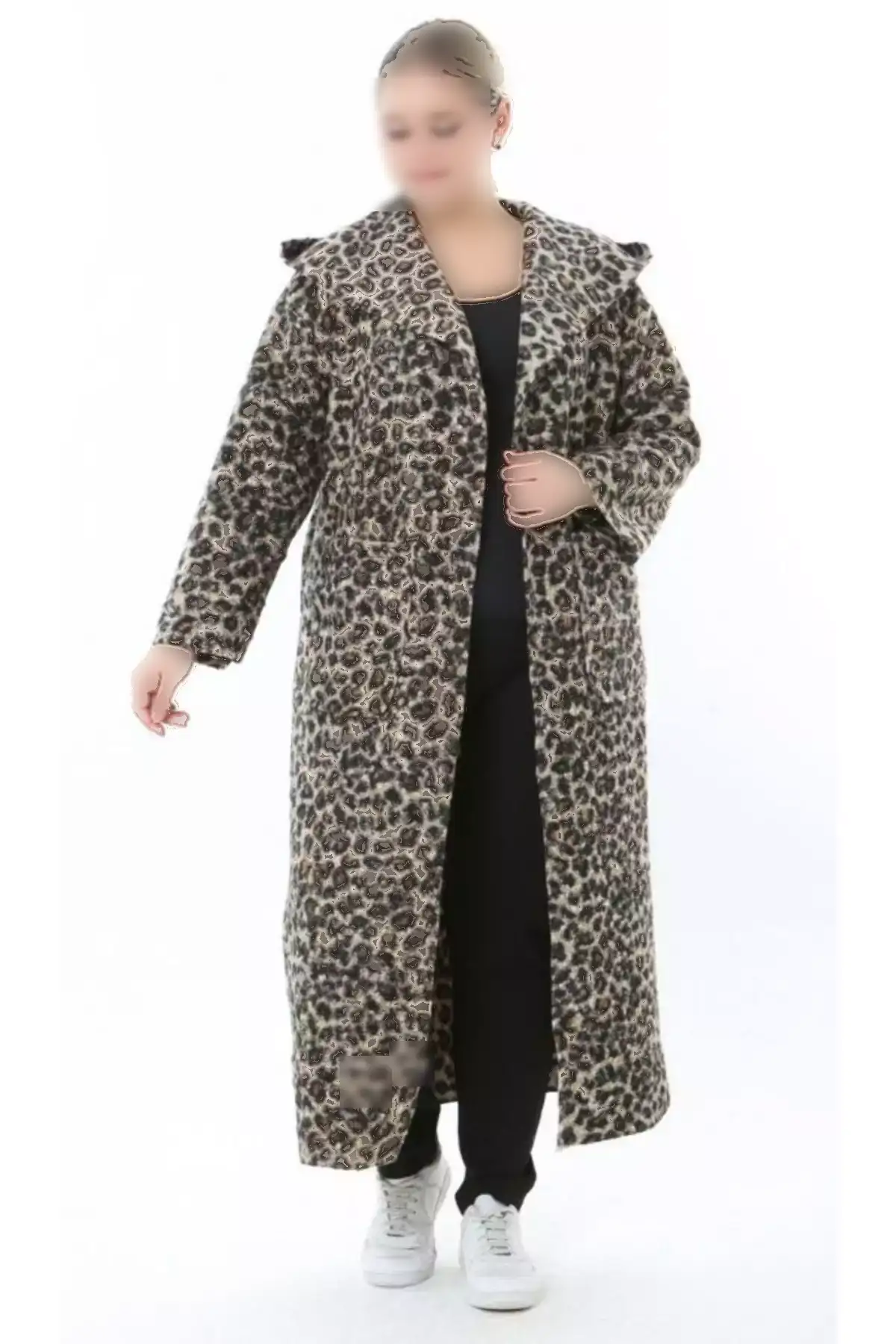 کاپشن زنانه بزرگ سایز با کلاه و یقه گرد، طرح دکمهدار و بافت دار 25055 برند Butik Nilyam - 1044837340