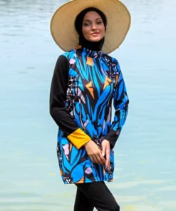 مایو تمام پوشش با طرح مشکی و آبی ریوامرا ۴ تکه R1103 برند Marina - 737495047