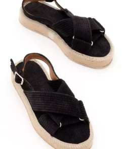 ساندال بافتنی حصیری زنانه با بند کراس مشکی و بند دور مچ برند Tonny Black - 822494247