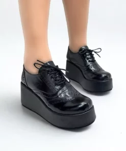 کفش زنانه لاافار با پاشنه بلند مشکی و چرم براق مدل V4215 برند inizio - 904382864