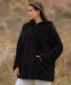 کاپشن پشمی با کلاه و جیب، آستین بلند و سایز بزرگ زنانه برند ModaSehle - 865171759