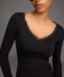 تیشرت دانتل آستین بلند برند Bershka - 967926507