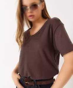 تیشرت زنانه یقه V کوتاه آستین از ویسکوز 3077 60283074 برند Bianco Lucci - 922054522