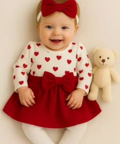 ست لباس دخترانه شامل دامن و بلوز با طرح قلب، 100% پنبه برند bebekpare - 983124377