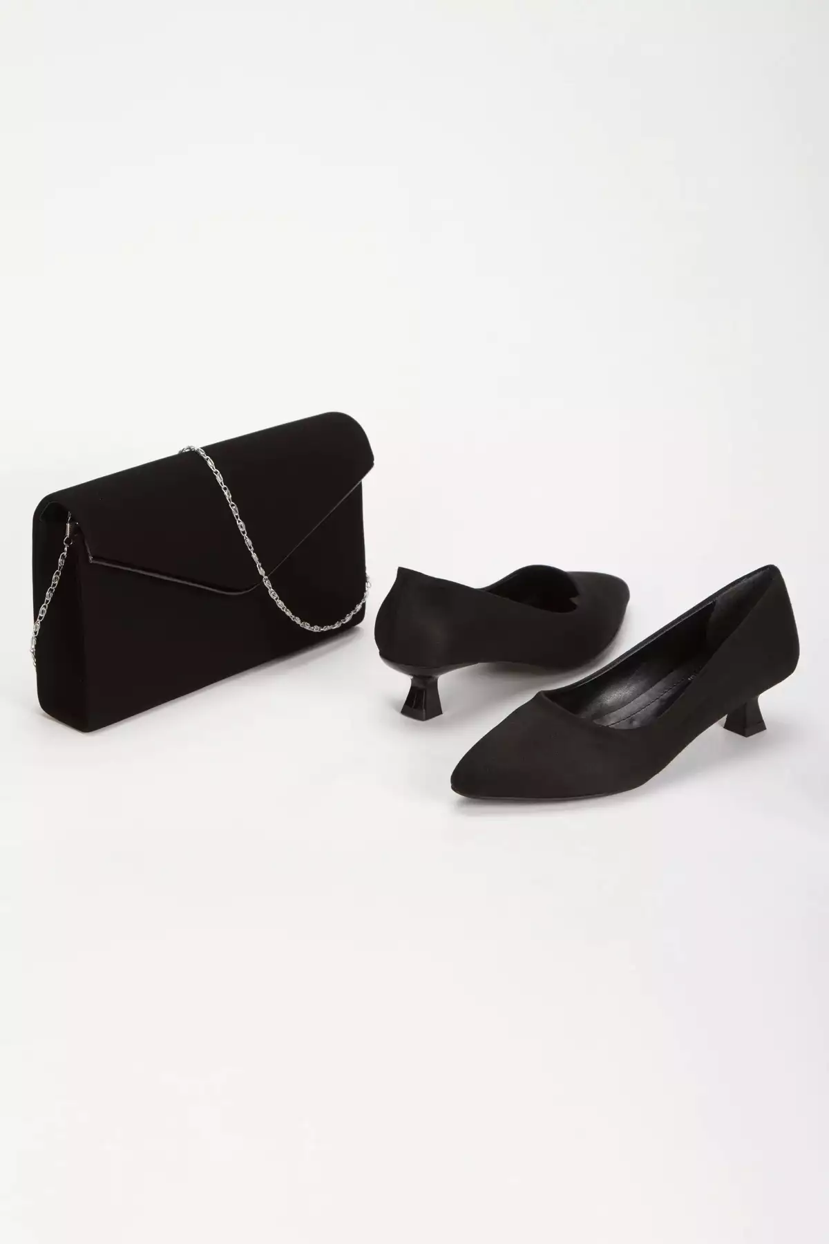 ست کیف و کفش زنانه پاشنه بلند مشکی مخملی برند GULT - 901607686