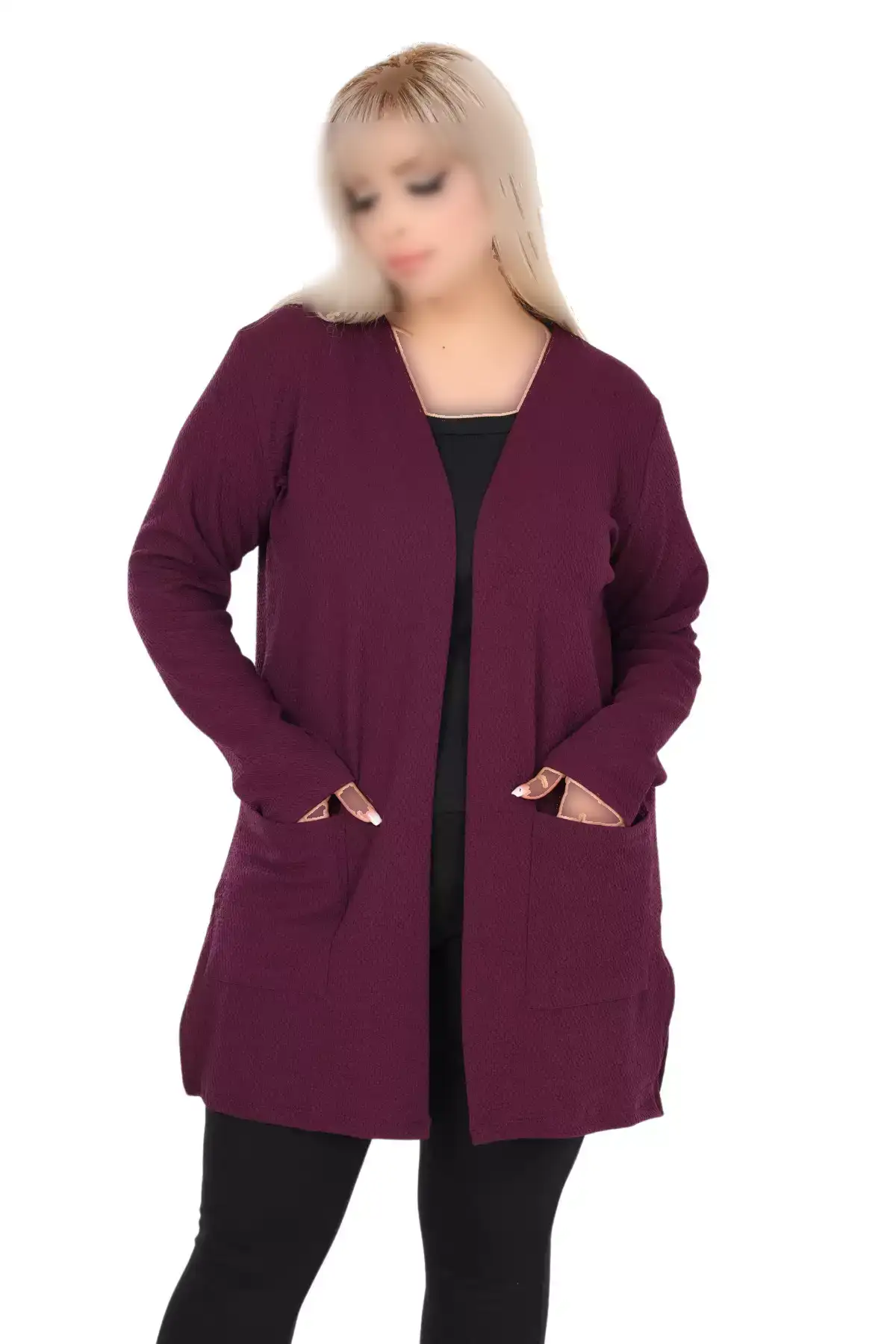 ژاکت یقهدار کوتاه با جلوی باز بزرگپوش رنگ بنفش برای بانوان برند MELSAY - 869611017