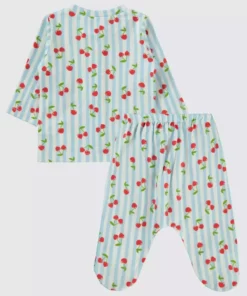 ست پیژامه با طرح گیلاس راه راه برای ۱ تا ۶ ماه - آبی ۱ تا ۳ ماه برند Civil Baby - 885019207