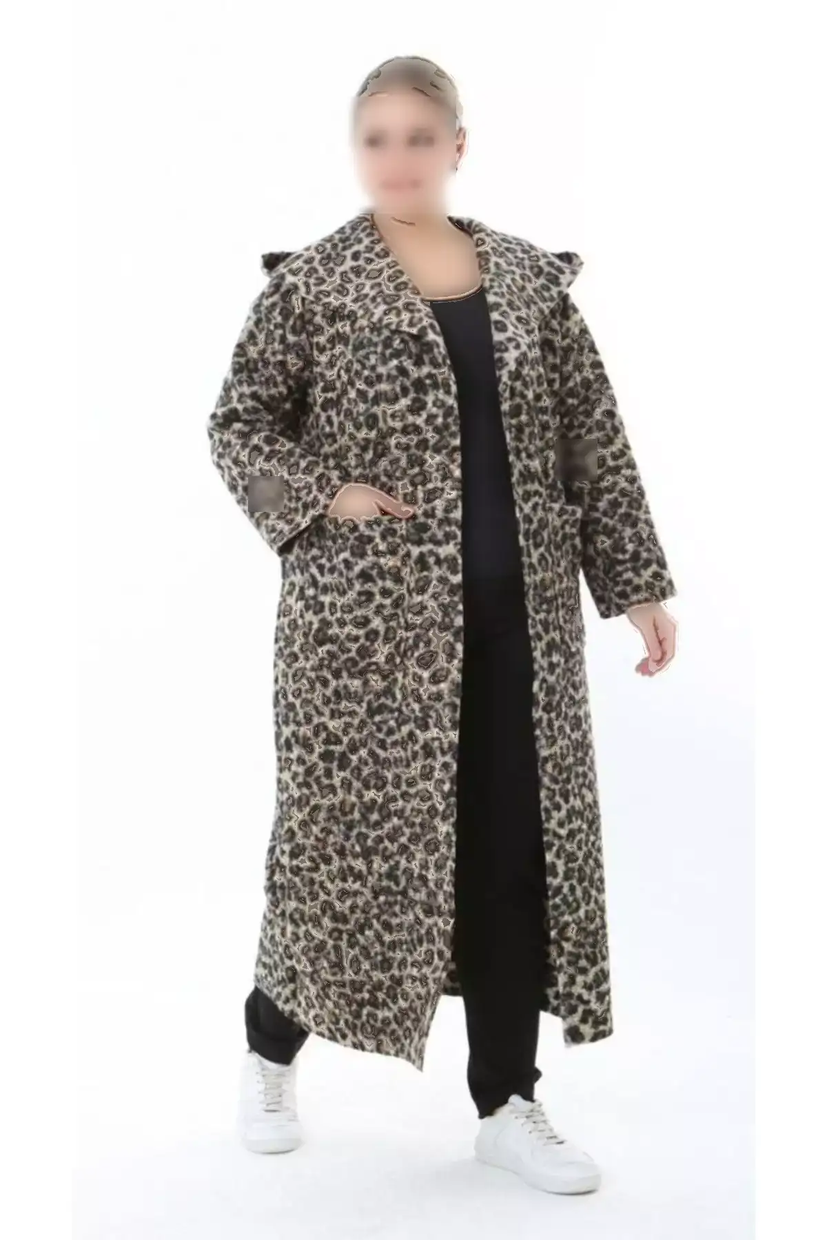 کاپشن زنانه بزرگ سایز با کلاه و یقه گرد، طرح دکمهدار و بافت دار 25055 برند Butik Nilyam - 1044837340