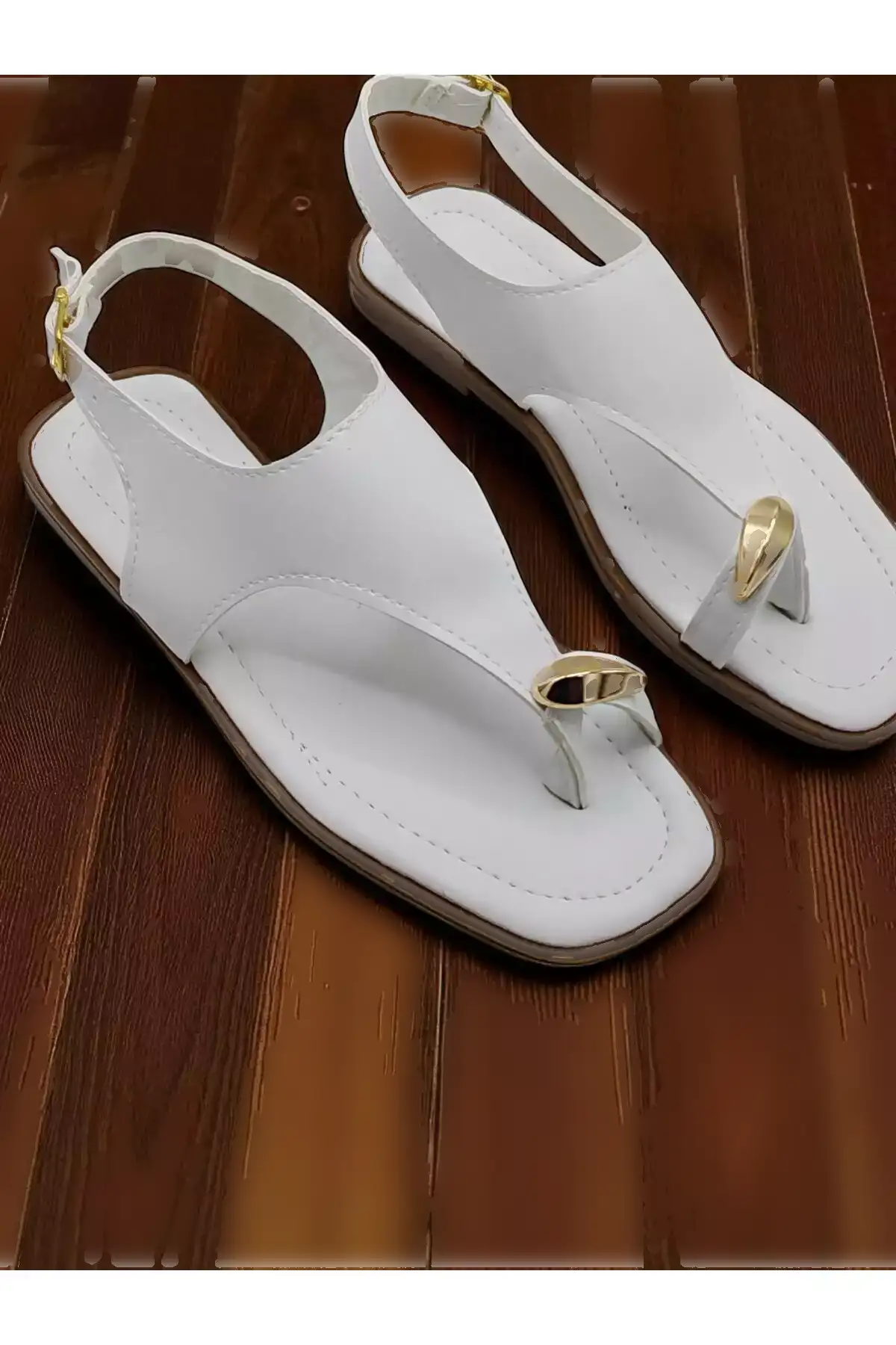 سندل روزمره با جزئیات حلقه طلایی زنانه ماریya در رنگهای سفید و سیاه برند StWenn - 960383881